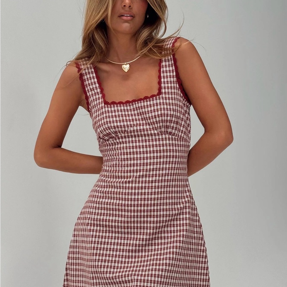 NWT Princess Polly Dasha Mini Dress. Red Check. Size 4.